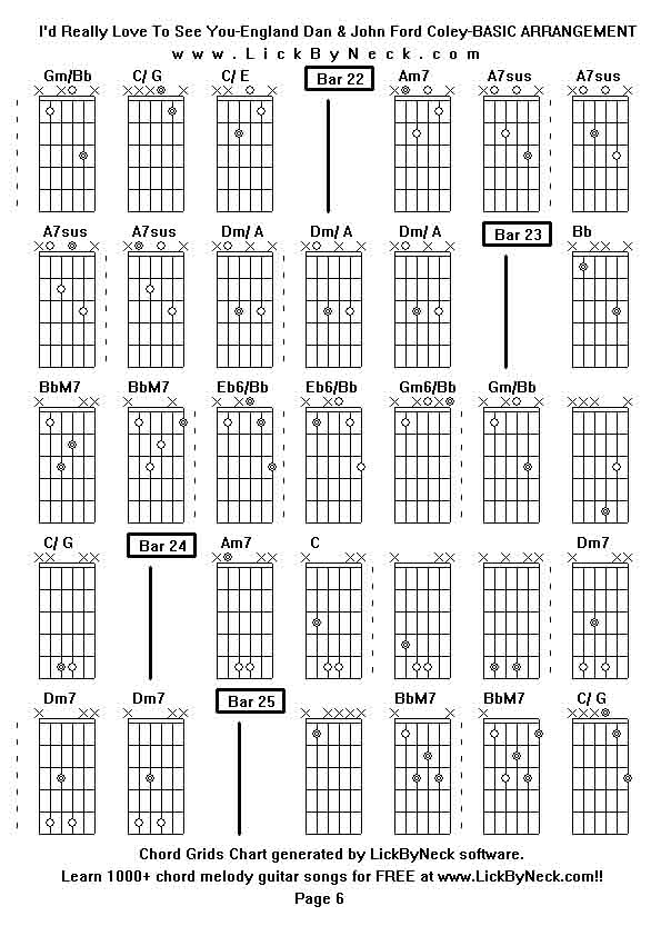 Chord Grids Chart of chord melody fingerstyle guitar song-I'd Really Love To See You-England Dan & John Ford Coley-BASIC ARRANGEMENT,generated by LickByNeck software.